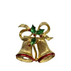 Signed Gerrys Vintage Christmas Bell Brooch Pin 1.4" Goldtone